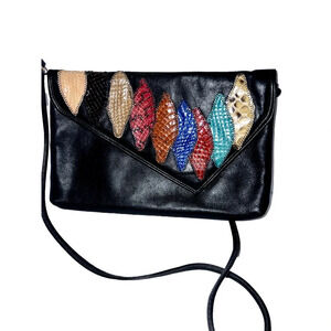 Women's Leather Purse with Snake Skin Patches Vintage